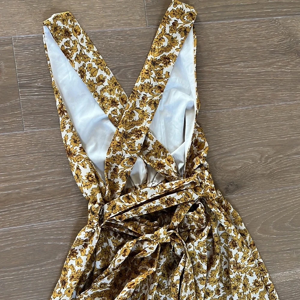 NWT Lulu’s These are the Days Mustard Yellow Floral Print Halter Maxi Dress | S - Picture 9 of 12